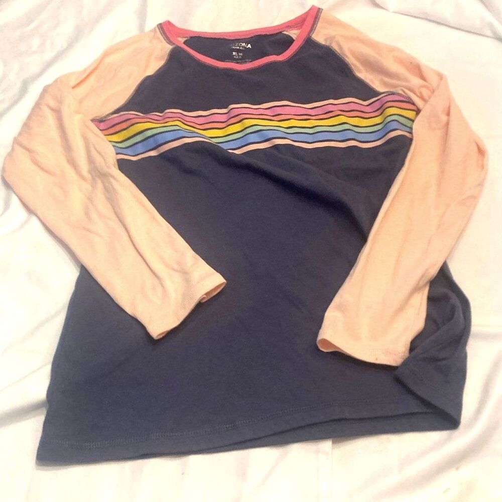 Arizona Jean Co Girls Size XL 16 Rainbow Stripe Long Sleeve Tee